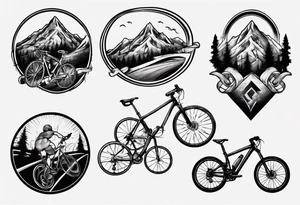 flexed bicep with road bicycle and a mountain tattoo idea