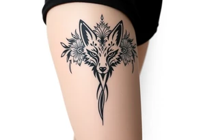 draw a fox with flowers hiper realistic skin tattoo idea