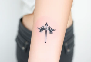 Weathered cross with 4 birds tattoo idea