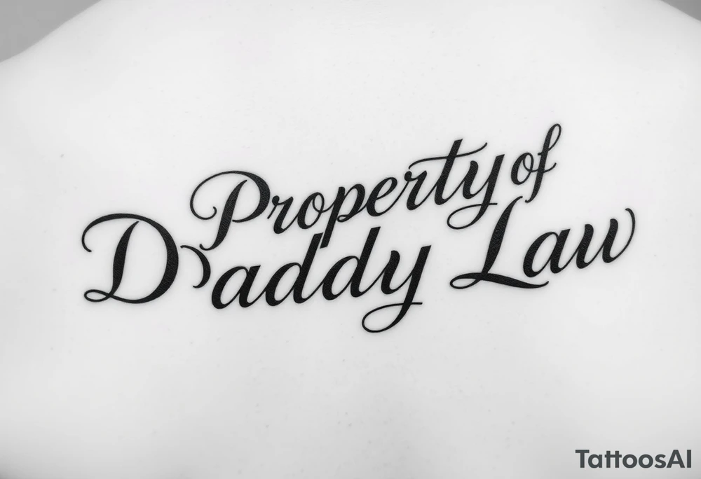 Lettering in calligraphy/cursive that says:
Property of
Daddy Law

(I want the "D" for Daddy and "L" in Law to be thick and dark) tattoo idea