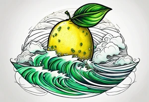 A lemon-Buoy with a green leaf-flag on waves tattoo idea