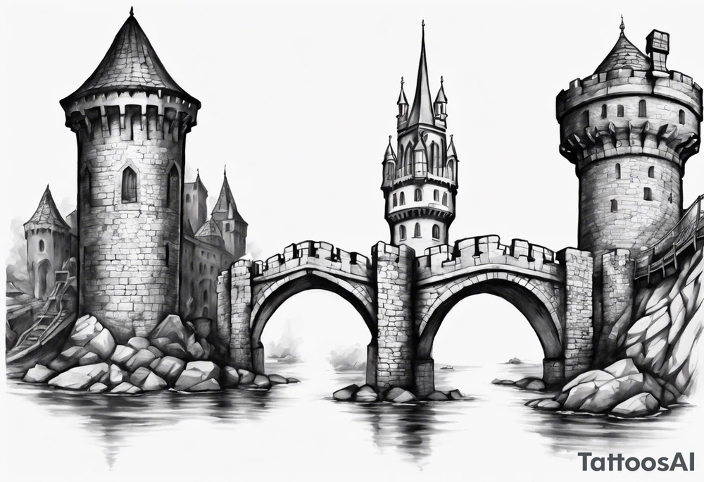 a short bridge linking the top floor of two medieval towers together tattoo idea