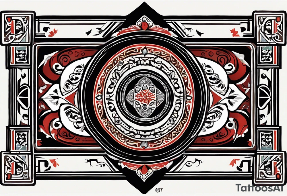 {
  "prompt": "Create a detailed tribal-style image of a dog for the back of a deck of cards. The dog should be depicted symmetrically, with intricate patterns made of bold lines and geometric shapes. Incorporate traditional tribal art elements, such as swirling motifs, detailed ornamentation, and dynamic, flowing lines to convey strength and mysticism. Ensure the overall composition is balanced and centered. The background should be simple, allowing the intricate design of the dog to stand out prominently and create a visually striking, powerful, and elegant design.",
  "size": "1024x1024"
} tattoo idea
