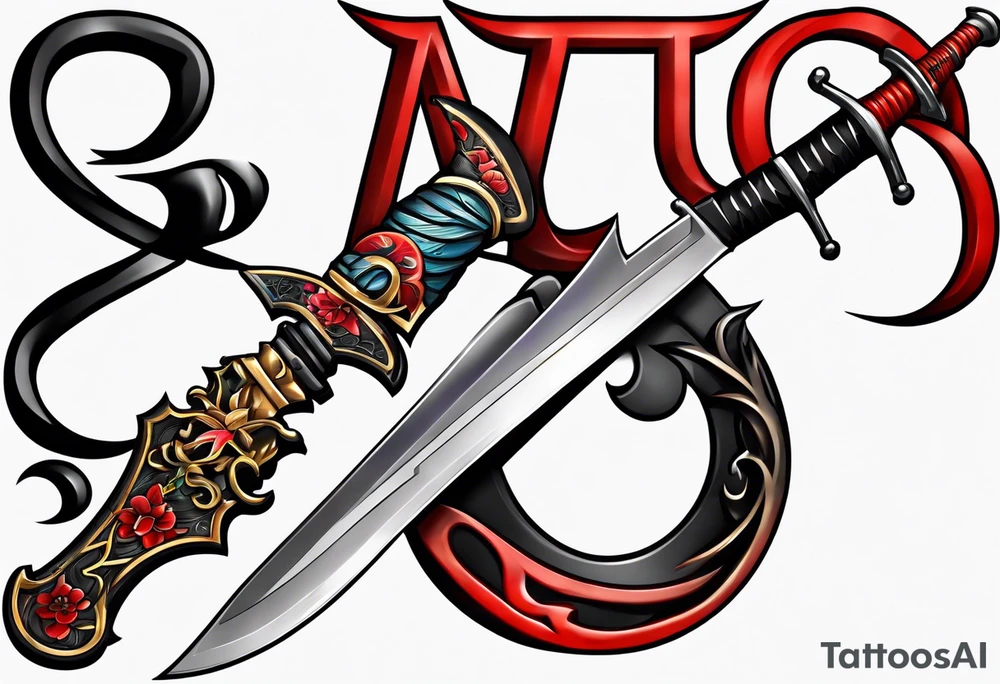 letters “MTR” with katana through it tattoo idea