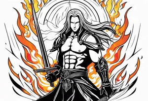 Sephiroth in flames with his sword and armour tattoo idea