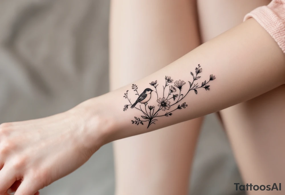 Wildflowers with bird tattoo idea