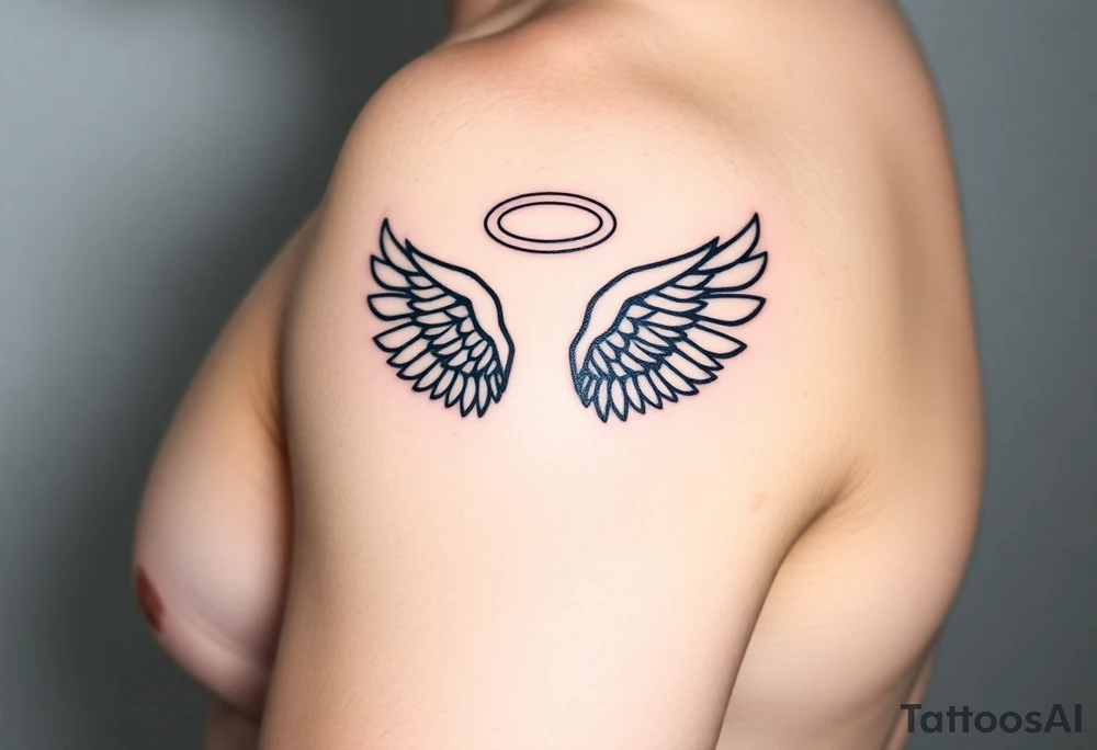 Angel wings with halo tattoo idea
