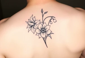 Daffodil,Daisy and lily of the valley intertwined tattoo idea