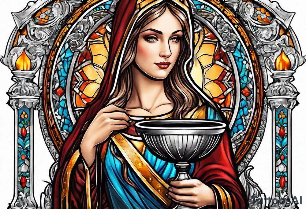 Female saint holding a chalice tattoo idea
