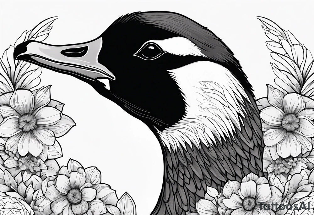 canadian goose spread wings with flowers side tattoo idea