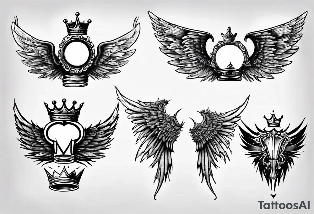 wings and crown tattoo idea