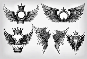 wings and crown tattoo idea