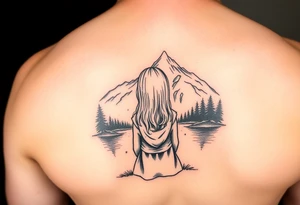 Little blond girl in front of a lake and mountain tattoo idea