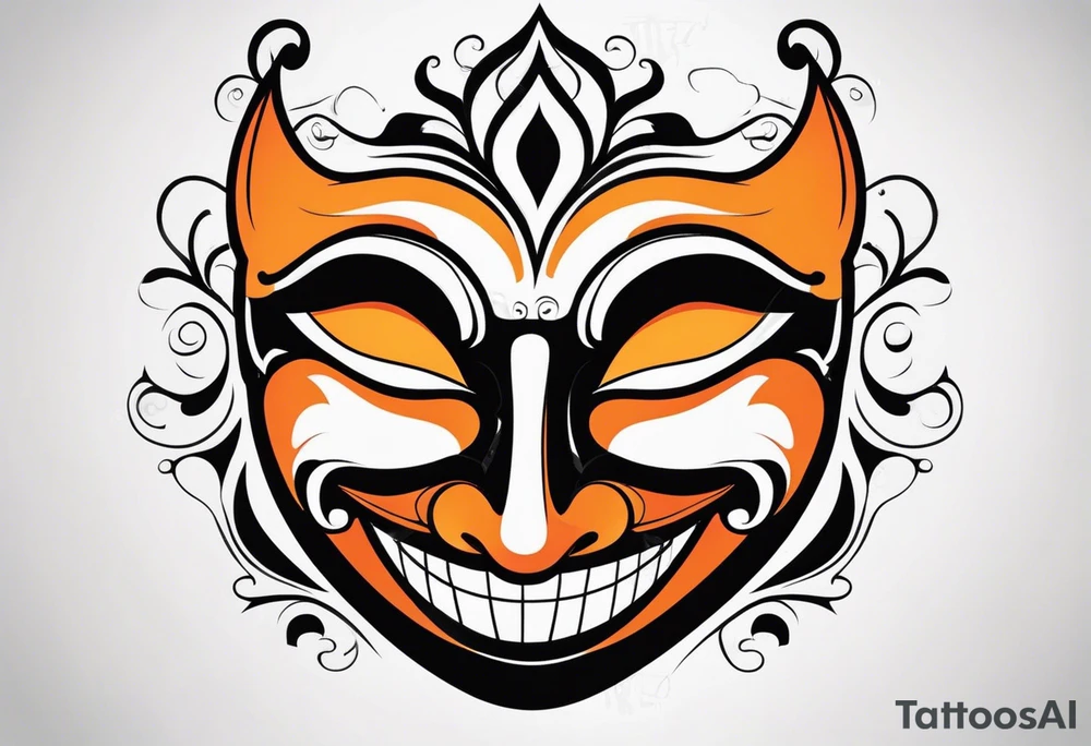 Laughing mask that is orange and black simplistic tattoo idea