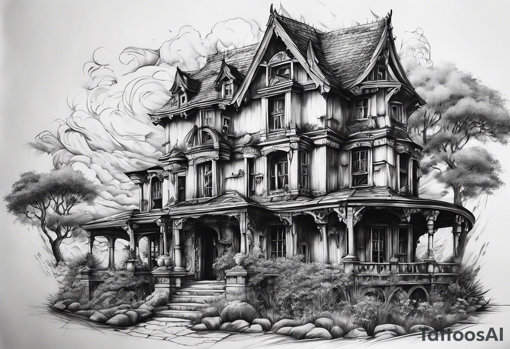 fool sleeve, abandoned old gotic house, broken sword tattoo idea