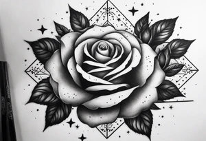 Tesseract with big roses and small stars around it tattoo idea
