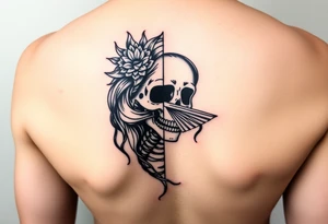 Samaria girl half face and half skeleton with a fan across her face tattoo idea