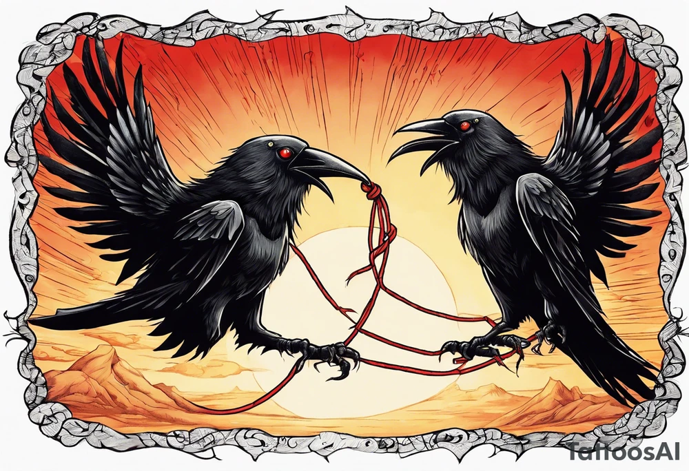 The two black crows at the end of the movie "Secret of NIHM" as they fly away into the sunset carrying some red string between them. tattoo idea