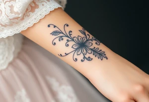 A delicate wedding bouguet flowing in the wind, adorned with lace patterns and soft, romantic shading tattoo idea