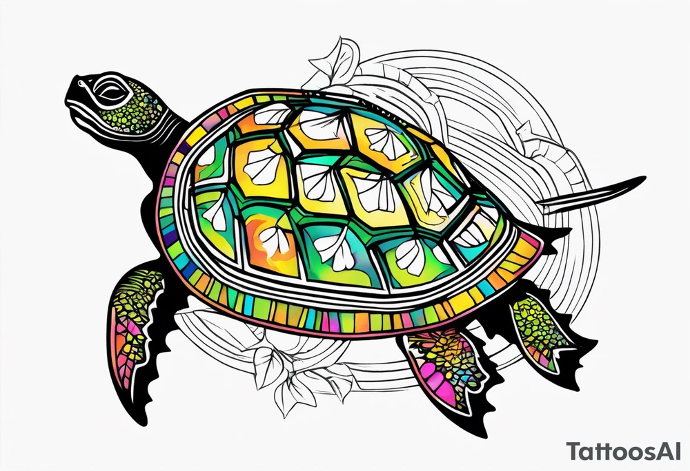 tropical psychedelic turtle, from above tattoo idea