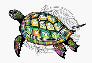 tropical psychedelic turtle, from above tattoo idea