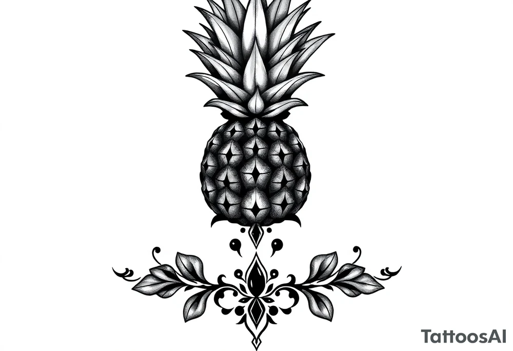 Bushy crown pineapple vagina, design to go over vagina , erotic vagina area design, anus to be at the bottom tattoo idea