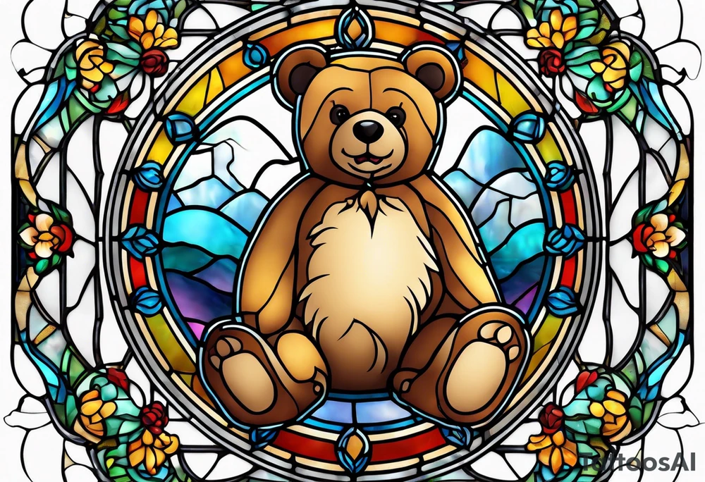 Teddy bear stained glass tattoo idea