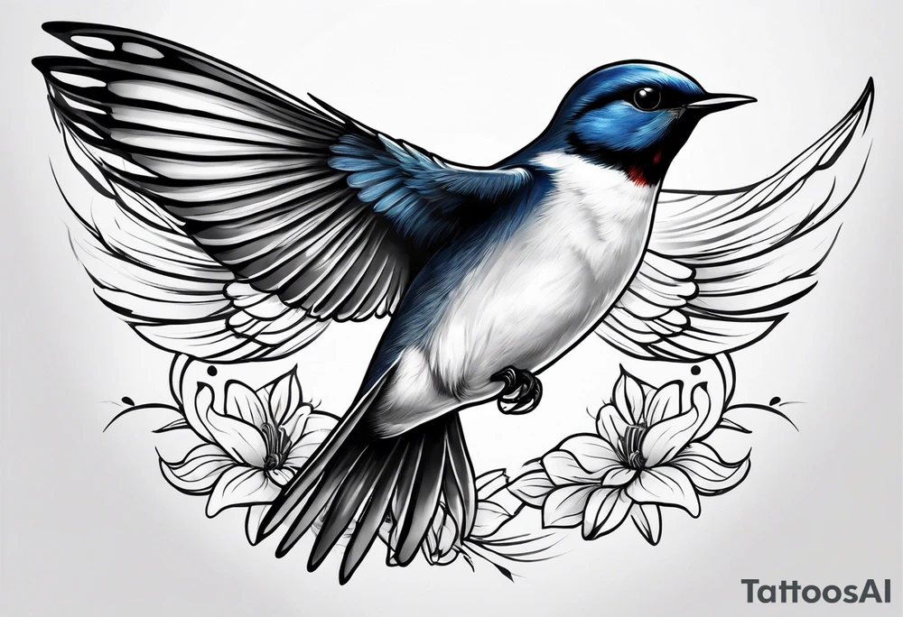 realistic swallow with open wings tattoo idea