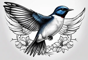 realistic swallow with open wings tattoo idea