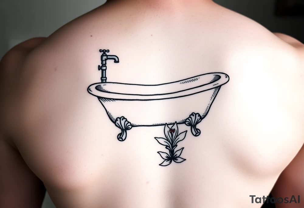 clawfoot bathtub with simple faucet and lily coming up out of the tile floor tattoo idea