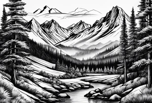 mountains and pine trees tattoo idea