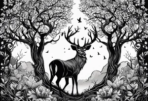 tree of life with root drawing a deer tattoo idea
