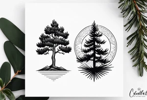 Pine tree and juniper tree side by side tattoo idea