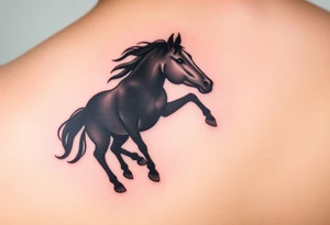 horse silhouette 
from the front which gallops from the front, with the 3 small letters discreetly integrated: L, A, M tattoo idea