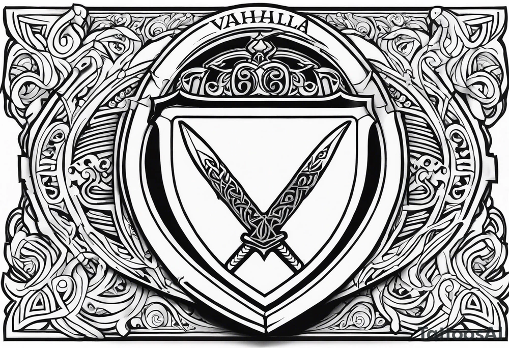 Valhalla shield fire sword tattoo idea