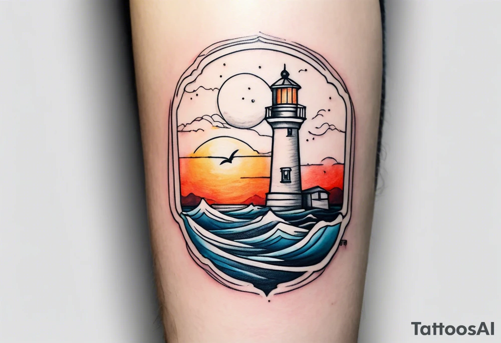 lighthouse acutally light up at a rough sea tattoo idea
