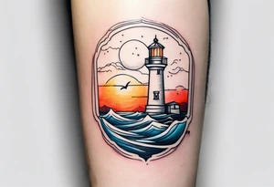 lighthouse acutally light up at a rough sea tattoo idea