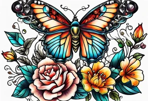 Flower chest piece, 
crystals, moth tattoo idea