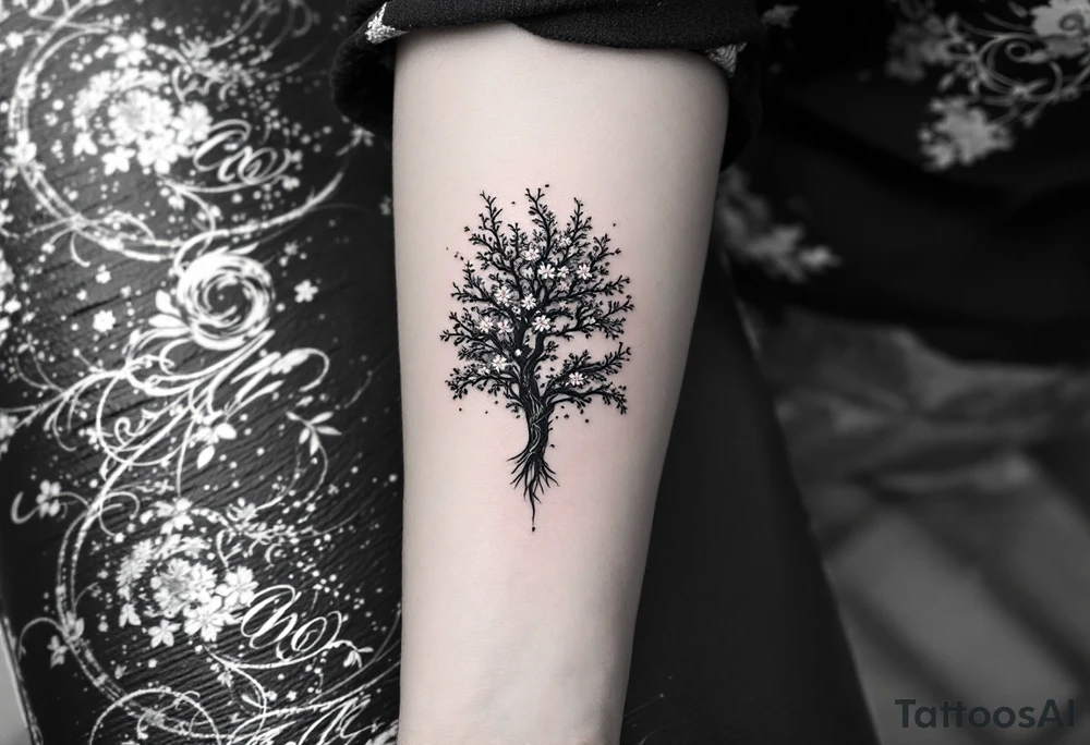 sakura tree, a moon, a koi fish tattoo idea