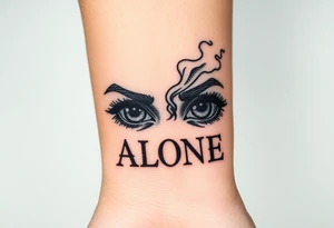 Eyes looking at the words ALONE, and smoke tattoo idea