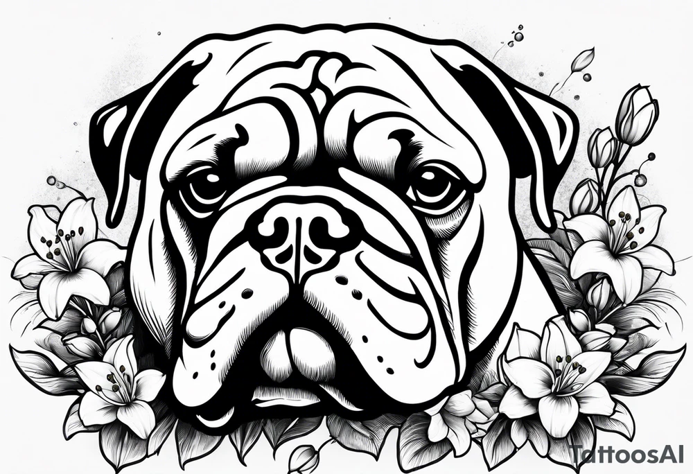 english bulldog with lily of the valley tattoo idea