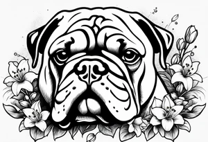 english bulldog with lily of the valley tattoo idea