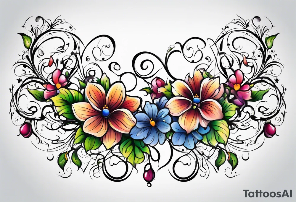 Oval vines,flowers tattoo idea