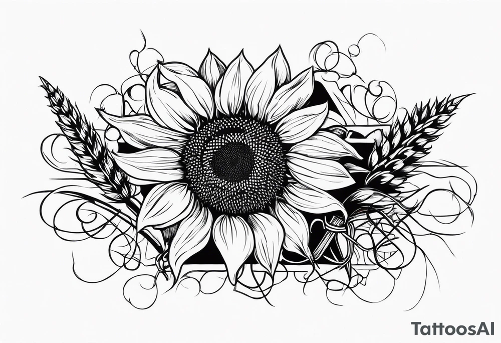 Sunflower, wheat, and barbed wire half sleeve tattoo idea
