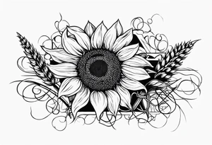 Sunflower, wheat, and barbed wire half sleeve tattoo idea