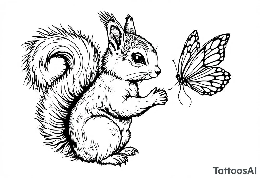 A squirrel holding a butterfly tattoo idea
