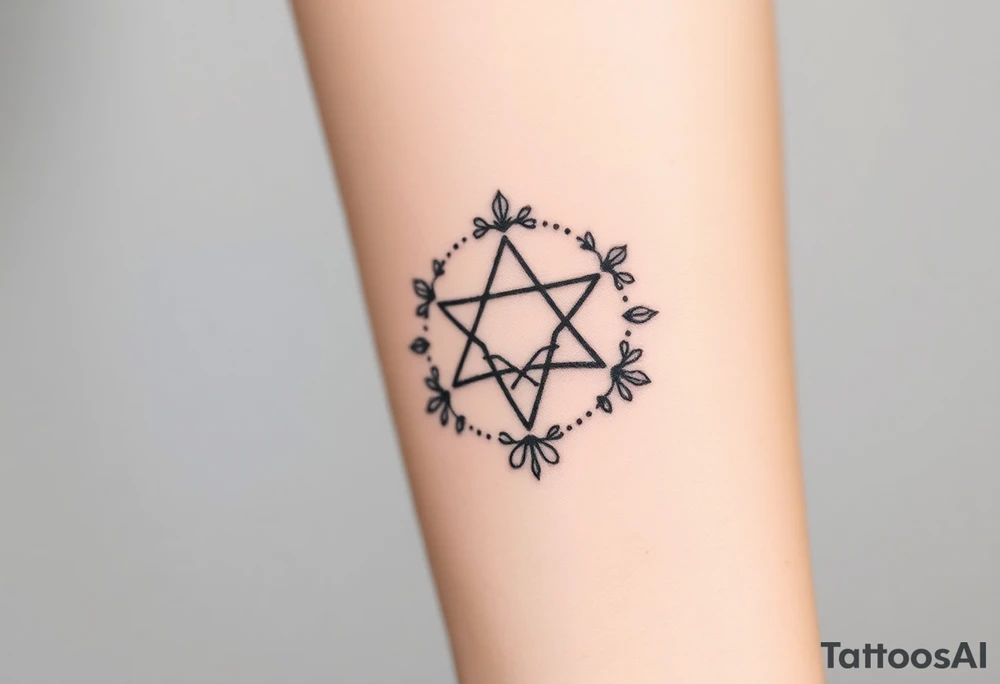 Enneagram symbol with fine line florals tattoo idea