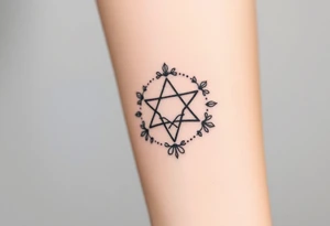 Enneagram symbol with fine line florals tattoo idea