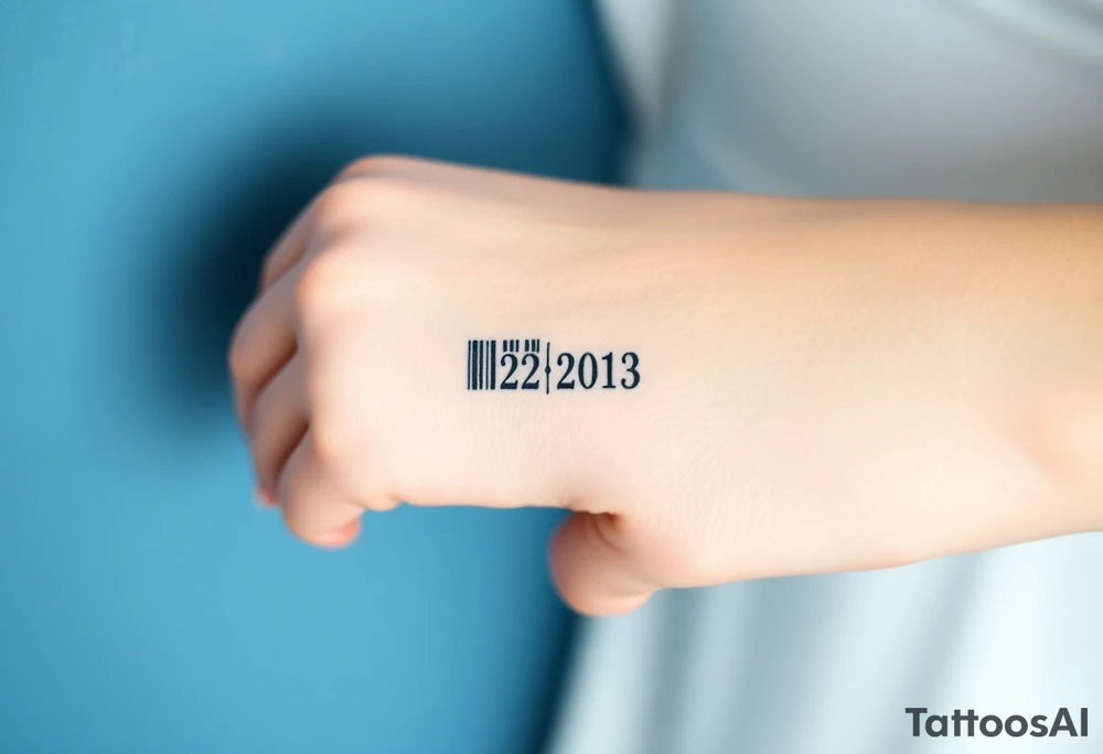 A sleek, minimalist barcode with the couple’s wedding date (22 - 12 - 2012) hidden in the numbers tattoo idea