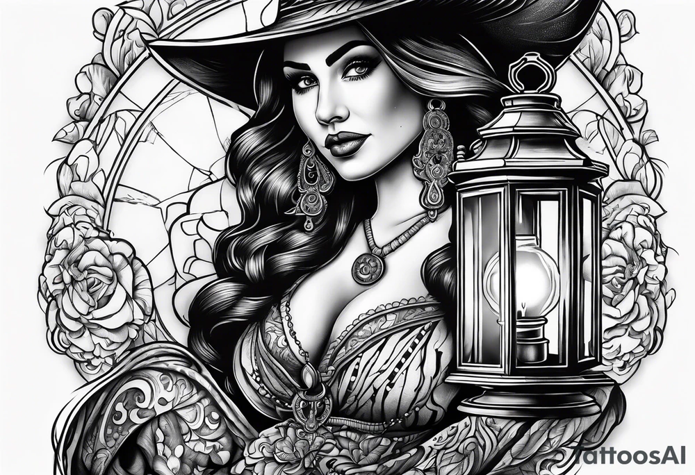 Gypsy with lantern and flintlock pistol tattoo idea